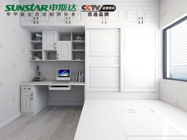 简欧风书桌榻榻米组合柜图片