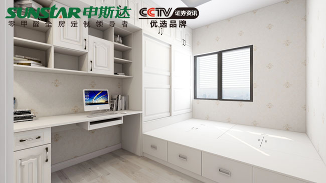 简欧风书桌榻榻米组合柜图片